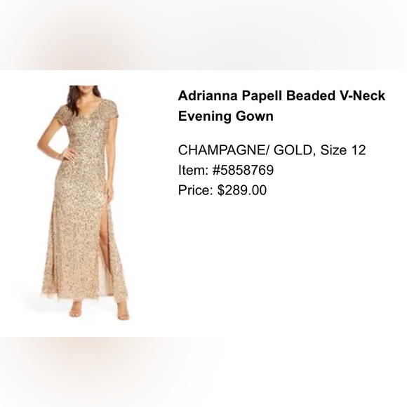 Gold Long Dress Adrianna Papell Size 12 - Picture 3 of 4